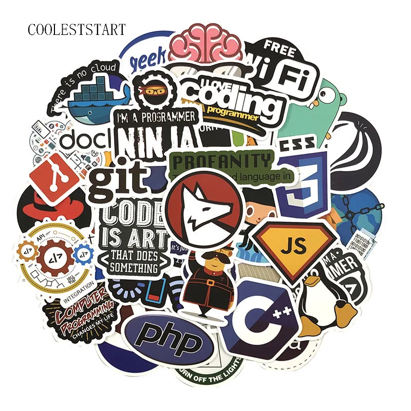 

50Pcs/Pack Programming Stickers Geek Graffiti Stickers For Luggage Laptop Refrigerator Motorcycle Skateboard