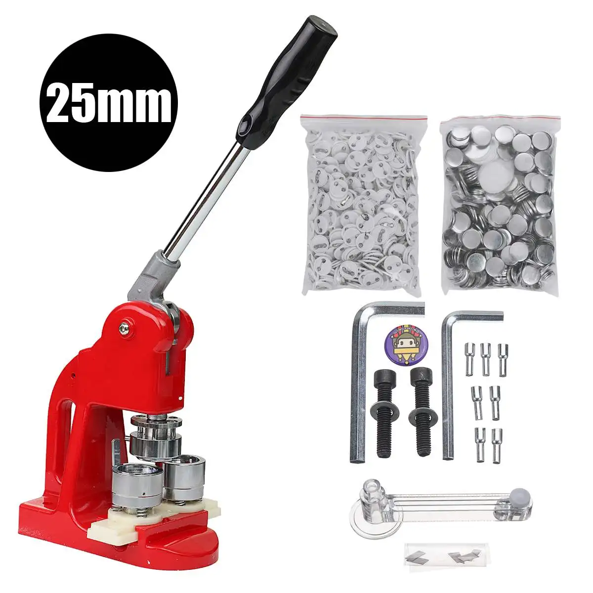 

Button Maker Main button badge making machine including 1-1/2" 25mm size mould+500 Plastic Badge Buttons Material