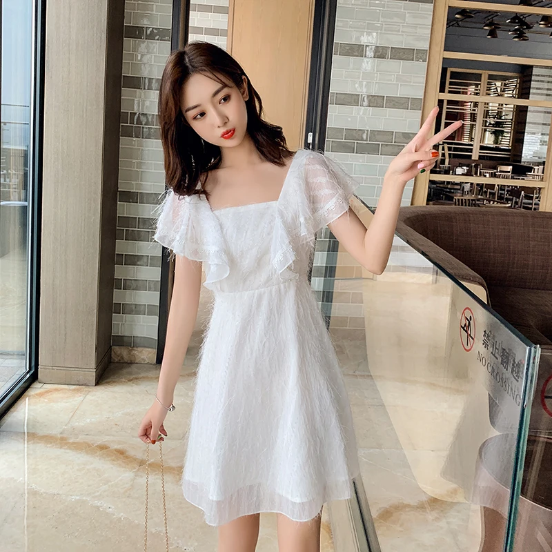 EAD French Style Square Collar Ladies Vintage Summer Dresses White Tassel Backless Women Elegant Dress New a Line Mini Sexy Robe EAD French Style Square Collar Ladies Vintage Summer Dresses White Tassel Backless Women Elegant Dress New a Line Mini Sexy Robe