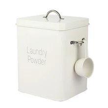 New-Beautiful Powder Coating Metal Zinc Laundry Powder Boxes Storage With Scoop White