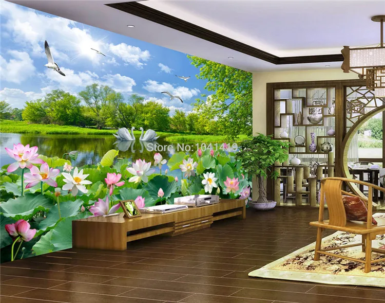 Китайский стиль фото обои 3D Лебединое озеро Лотос пруд Фреска Гостиная ТВ диван фон настенная живопись Papel де Parede 3D Sala