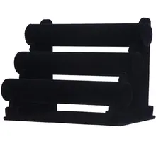 Черный бархат 3 уровня браслет часы стенд держатель ювелирных изделий Витрина Дисплей хранения цепочки и ожерелья Браслет Органайзер