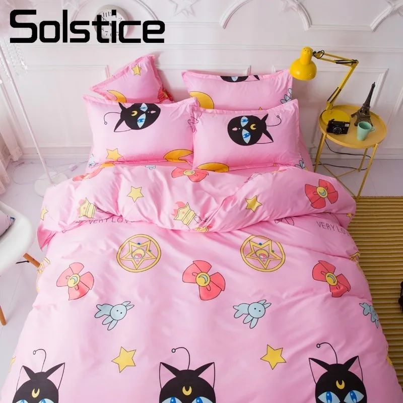 

Solstice Home Textile Pink Cartoon Bedding Sets Girl Kid Teenage Linen Duvet Cover Pillowcase Bed Sheet King Queen Double Single