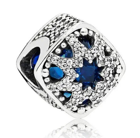 

925 Sterling Silver Bead Charm Geometric Snowflake Glacial Beauty With Crystal Beads Fit Pandora Bracelet & Necklace Diy Jewelry