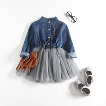 Джинсовое платье для маленьких девочек платье-пачка принцессы с длинными рукавами ковбойская одежда