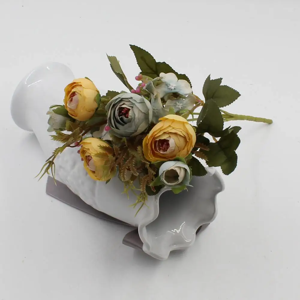 10 головок/1 шелк луч чайных роз невесты букет для рождественские украшения дома год Свадебные поддельные искусственные цветы - Цвет: yellow