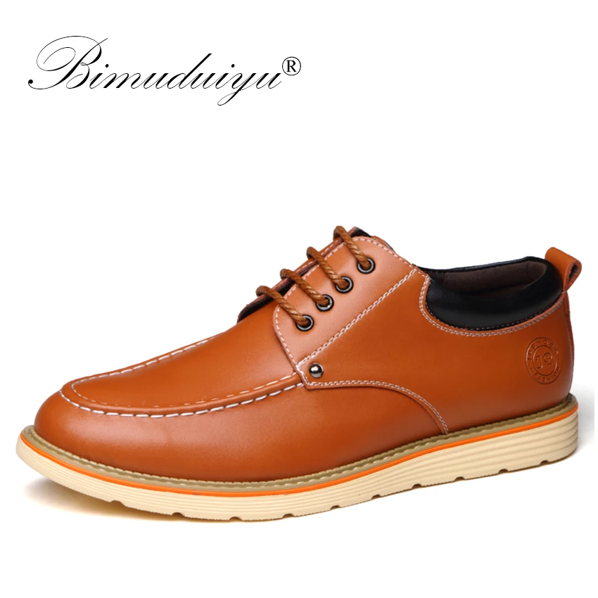

BIMUDUIYU Brand Handmade Breathable Men Casual Shoes Genuine Leather Shoes Best Quaity Men Oxford Fashion Lace Up Work Shoes