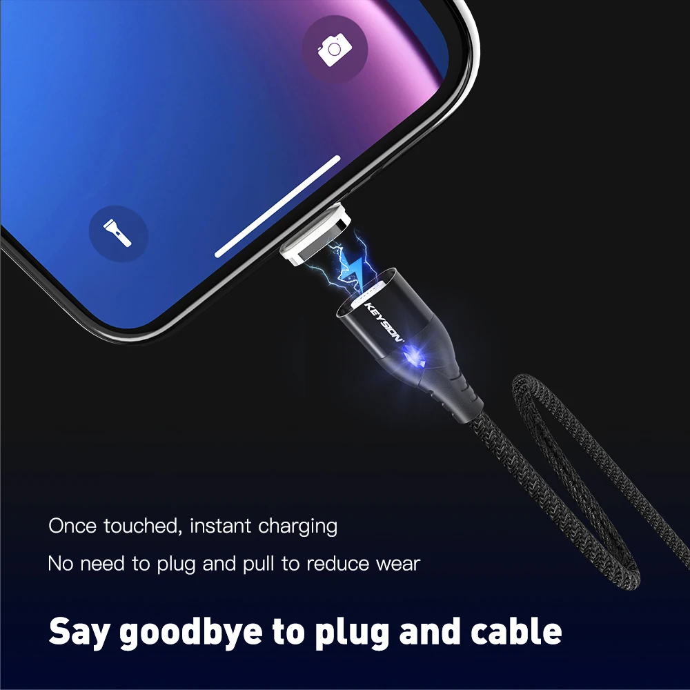 Магнитный USB кабель KEYSION 3A для iPhone Micro Type C магнитное зарядное устройство быстрой
