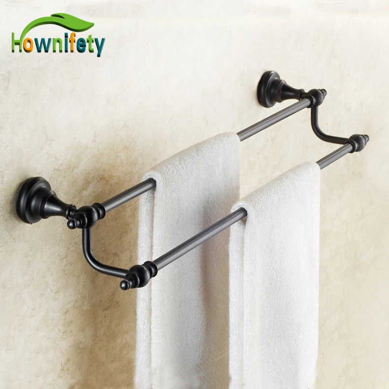 Oil Rubbed Bronze Bath Dual Towel Bars Solid Brass Wall Mount Towel