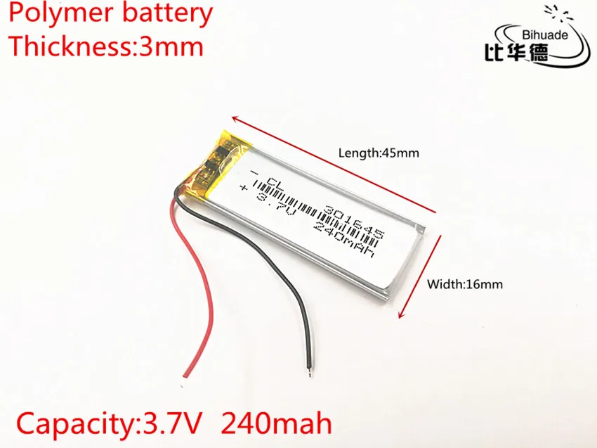 10 шт 3,7 V, 240 mAH, 301645 полимерный литий-ионный/литий-ионный аккумулятор для игрушки, POWER BANK, gps, mp3, mp4, мобильный телефон, динамик