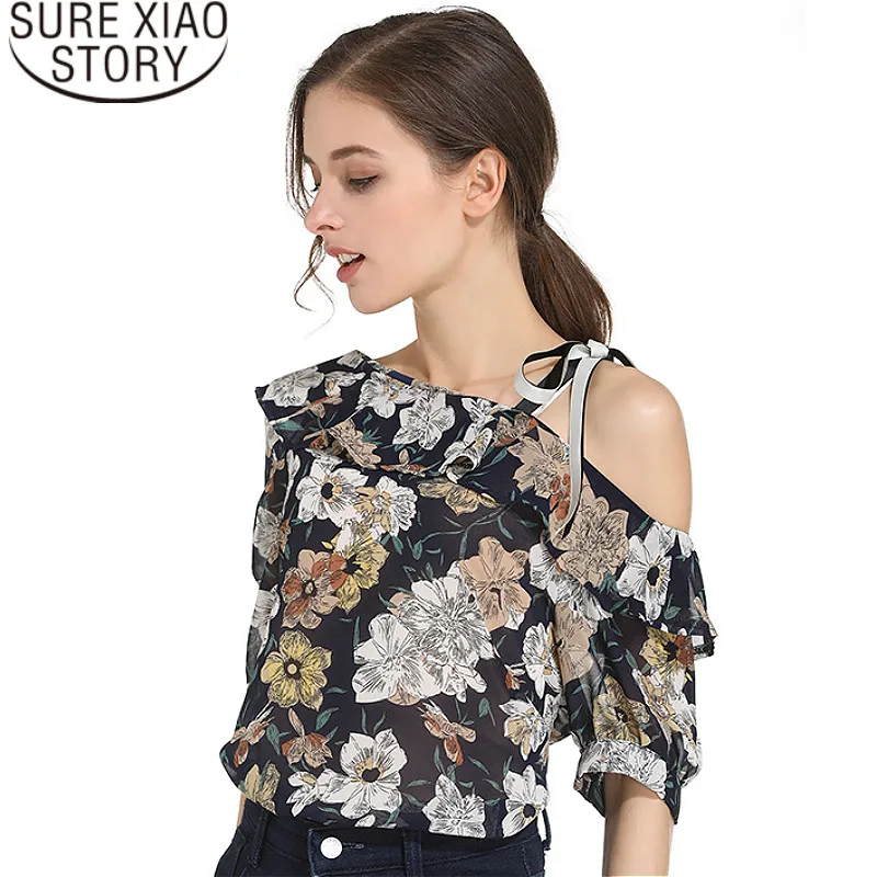 

New 2019 short sleeve blouse women summer tops shirt fashion print chiffon women blusas bow sexy women's clothing D815 30