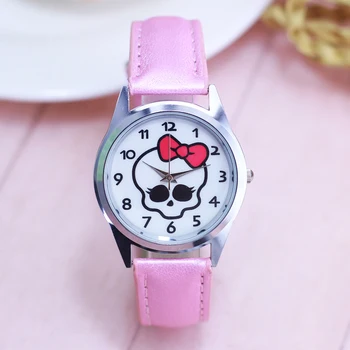 

2018 fashion personality women children girls bowknot skull quartz watches students kids leather strap electronic digital watch