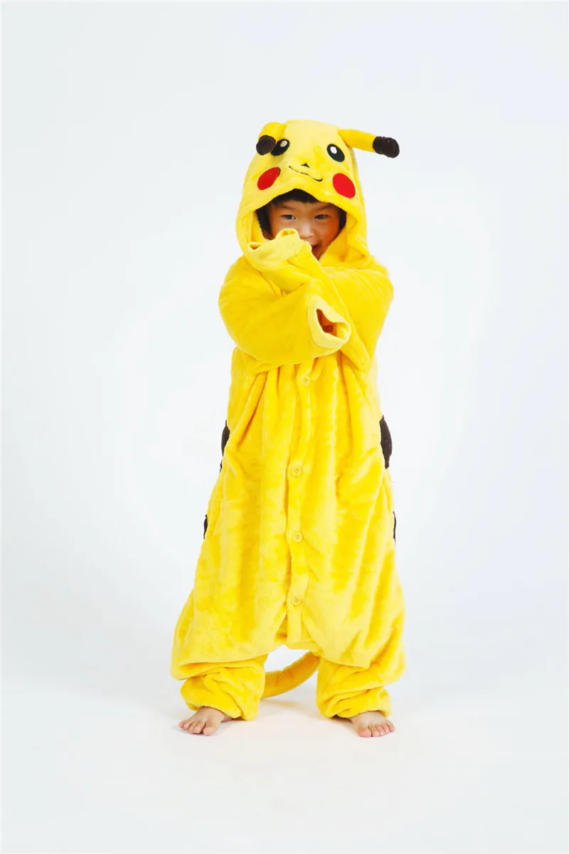 Anime Poke mon pika chu jumpsuit Cosplay Onesie Children Kids Flannel Animal Pajamas Anime Cartoon Costumes Sleepwear Free ship