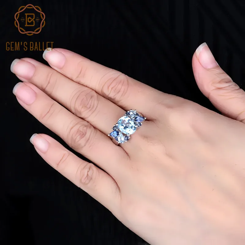 

Gem's Ballet 3.47Ct Oval Natural Sky Blue Topaz Mystic Quartz Wedding Ring 925 Sterling Silver Mona Lisa Rings for Women Jewelry