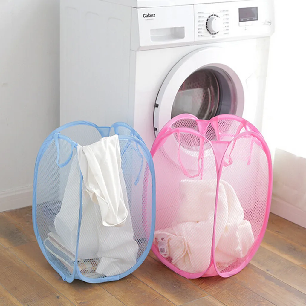 

2PC Foldable Fine Mesh Color Net Hamper Storage Basket Home Kids Toy Storage Organizer Washing Dirty Clothes Storage Basket