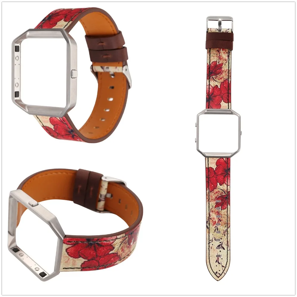 

Retro flower Leather Strap WatchBand For Fitbit Blaze with frame replacement bracelet wristband for Fitbit Blaze smart watchband