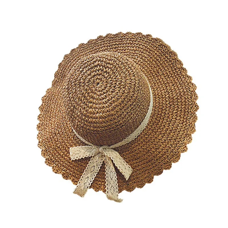 Для женщин летний капюшон шапки широкие поля, из соломы кружево ремень защита от солнца пляжная шляпа повседневное - Цвет: K