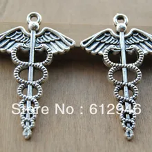 20 штук 30x48 мм старинное серебро/бронза Медицинский символ Кадуцей ртутный сотрудников с крылатые змеи подвески