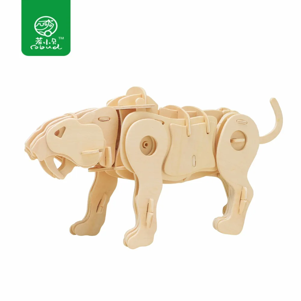 

Robud Sound Control Dinosaur 3D Wooden Puzzle Real auto-Move Toy Figures Model Building Kits Toys for Children Toothed Tiger
