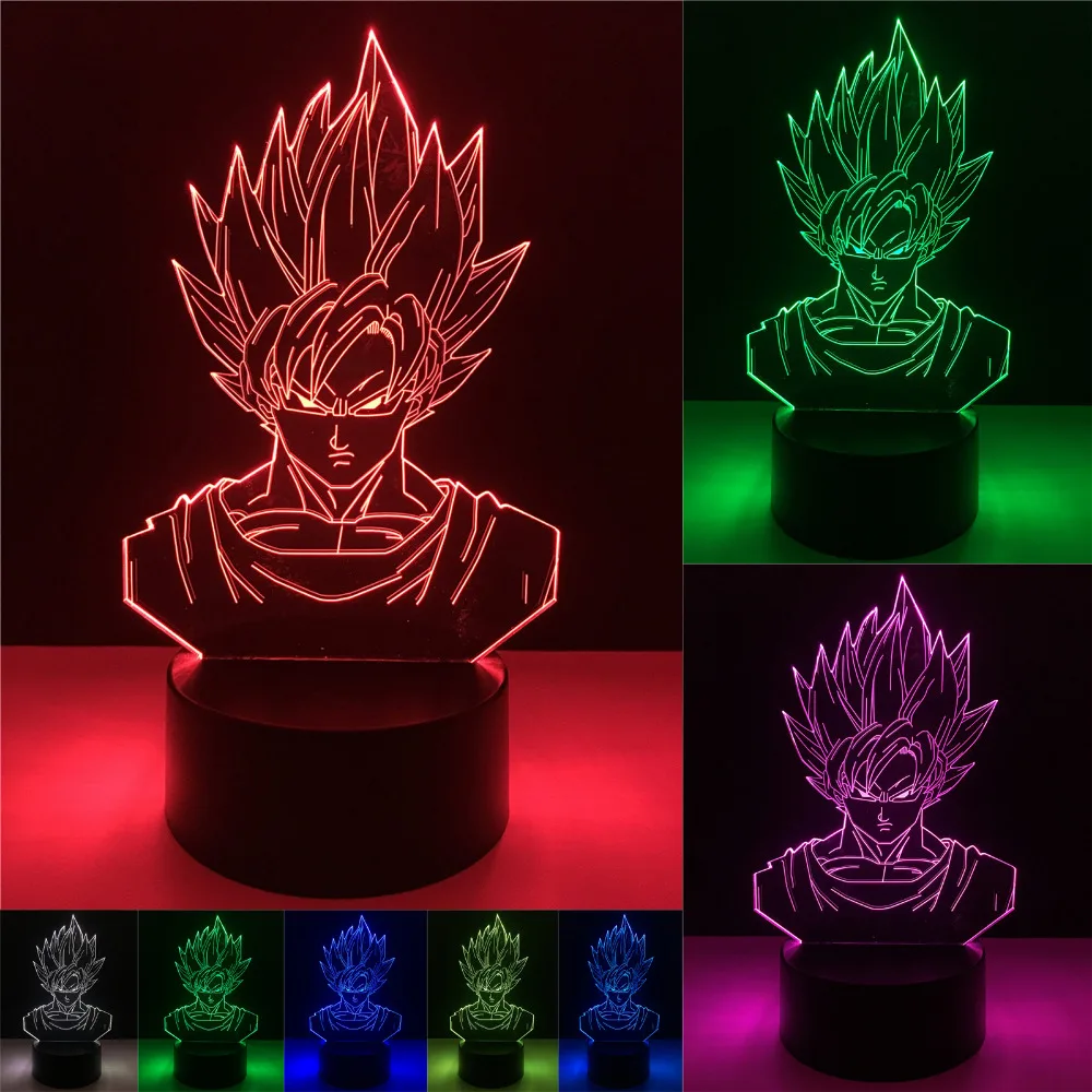 Dragon Ball Super Saiyan God Goku Action Figures 3D Illusion Table Lamp 7 Color Changing Night Light Boys Child Kids Baby Gifts