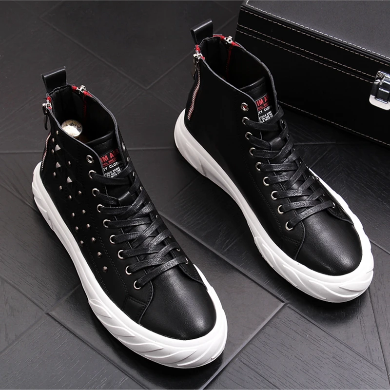 

Stephoes 2019 Men Fashion Punk Style Boots Spring Autumn High Top Rivets Hip Hop Shoes Luxury Brand Men Nightclub Prom Sneakers
