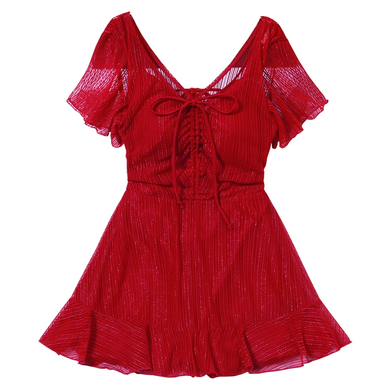 

2019 New Women Lace Short Sleeve One Piece Swimwear Bathing Suit Swim Dress Beach Wear Swimsuit Sports Summer Sexy Push Up Suits