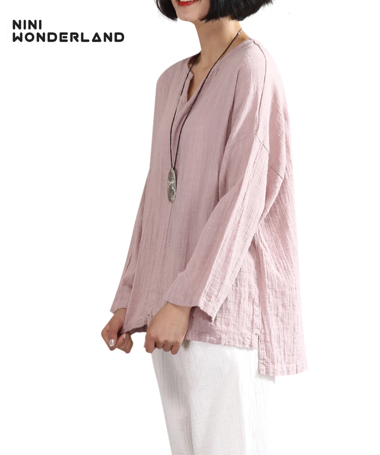 NINI WONDERLAND New Thin cotton linen T-shirt for female New summer loose casual tops & tees plus size Women large size clothes