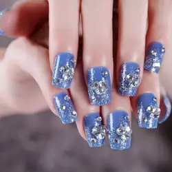 Дропшиппинг 24 шт синие поддельные ногти невесты ложный блеск для ногтей советы с клеем ногти АРТ аксессуары SMJ