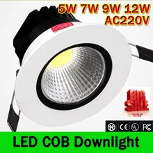 

COB LED Downlight 5W 7W 9W 12W LED COB chip downlight Recessed LED Ceiling Downlight Spot Light Lamp White/ warm white