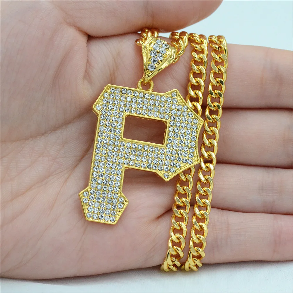 Murah Uodesign Baru Desain Kristal Surat P Pendant Kalung Hip hop pria perhiasan 30 inch Kuba Rantai bling bling Harga Uodesign Baru Desain Kristal Surat P Pendant Kalung Hip hop pria perhiasan 30 inch Kuba Rantai bling bling