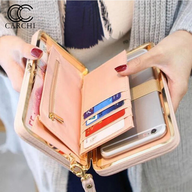CARCHI moda mujer carteras Cartera de cuero para mujer carteras chicas  embragues bolsa tarjeteros monedero teléfono móvil bolsillo para  dinero|money pocket|wallet femaleleather purse - AliExpress