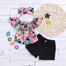 Дети детские для девочек, рукава-крылья Цветочные Топы твердые короткие волосы наряды комплект roupas infantil одежда для девочек детская одежда