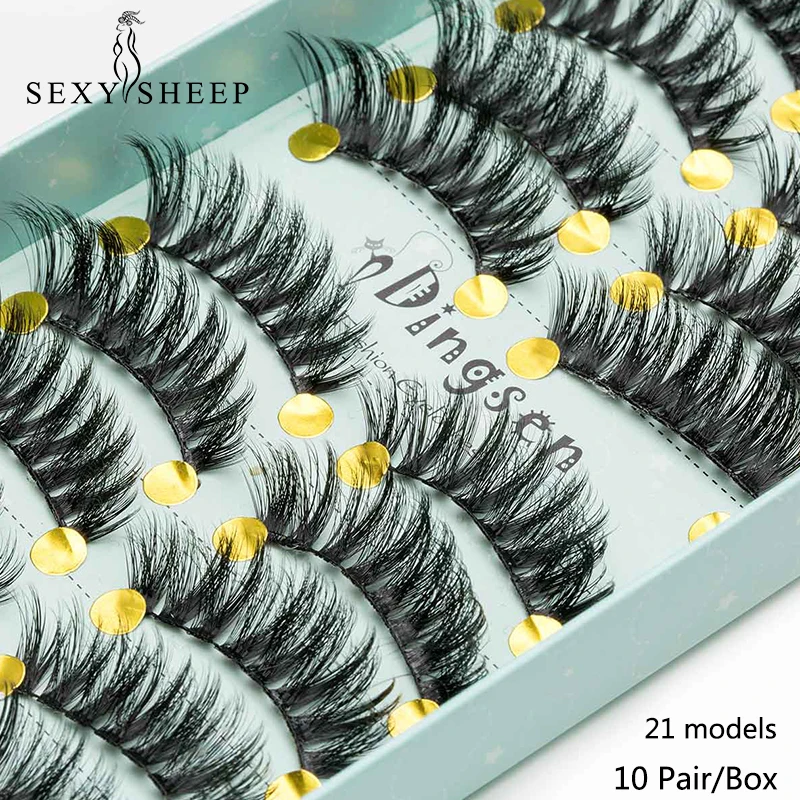 

SEXYSHEEP 10 Pairs 3D Soft Faux Mink Hair False Eyelashes Natural Messy Eyelash Crisscross Wispy Lashes Extension Makeup Tools