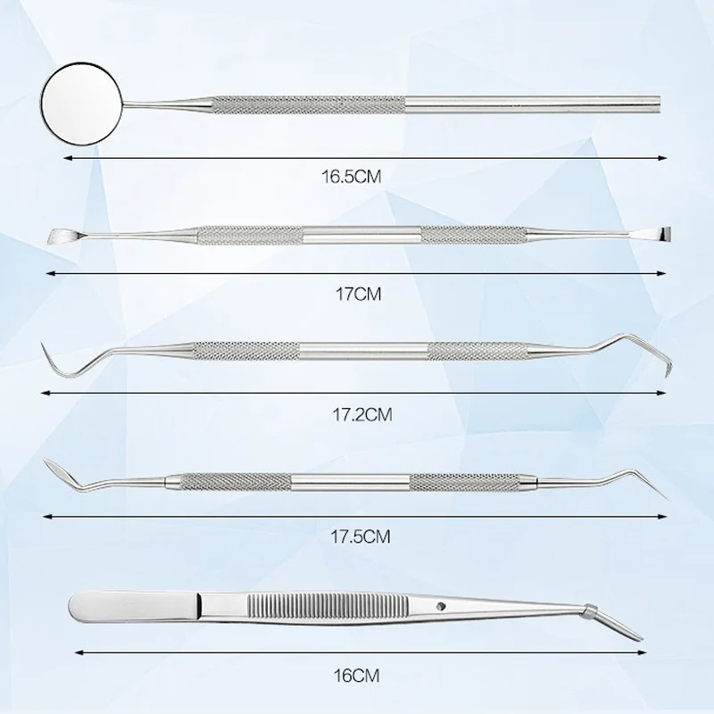 5 шт. стоматологический инструмент зубы чистый Пинцет скребок увеличивающее зеркало стоматологический зонд гигиена полости рта Отбеливание зубов с футляром FM88
