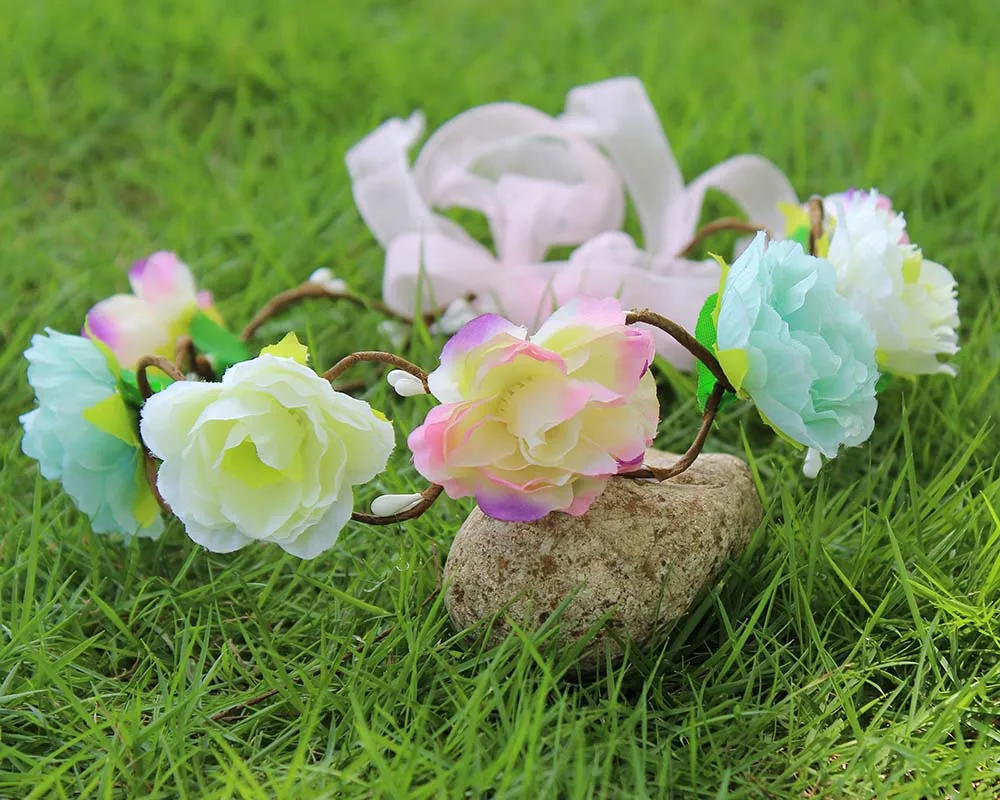 Разноцветная головная повязка с подсолнухами для свадебного фестиваля, двухрядный цветочный венок на голову, декоративный цветочный венок на голову - Цвет: as picture