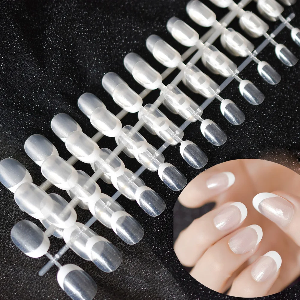 

240pcs Clear White French Fake Nails Full Cover Shimmer Glitter Small Round Manicure faux ongle False Nail Wholesale 10 sets