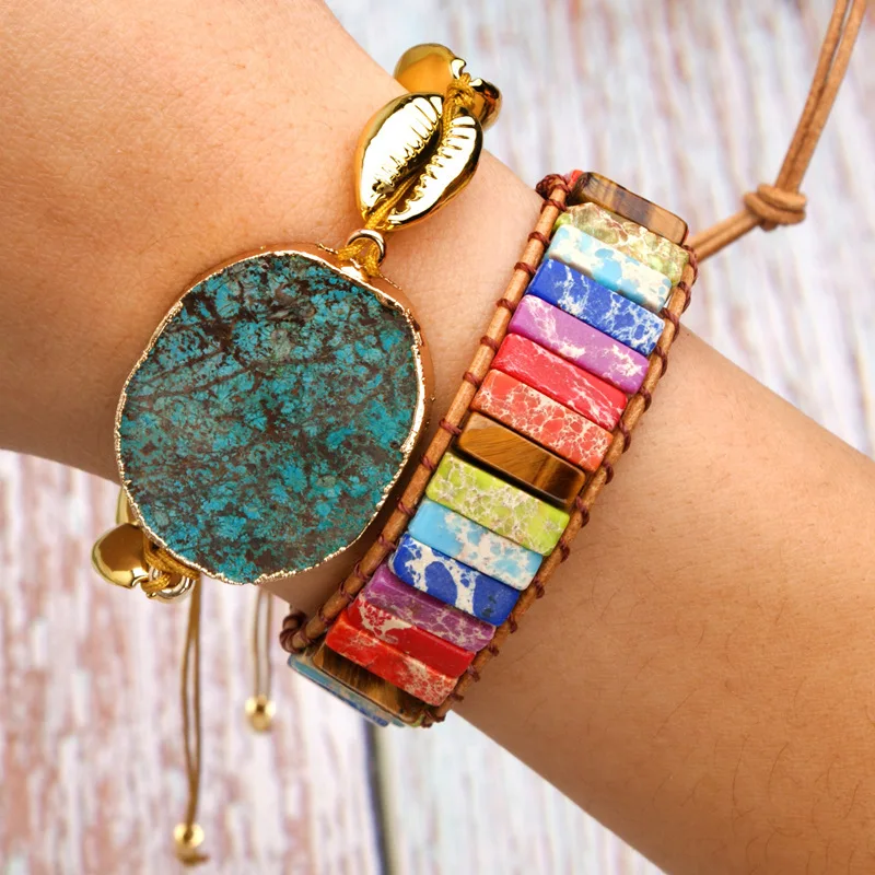 

7 Chakra Bracelet Jewelry Handmade Multi Color Natural Stone Tube Beads Leather Wrap Women Men Bracelet Couples Bracelets Gifts