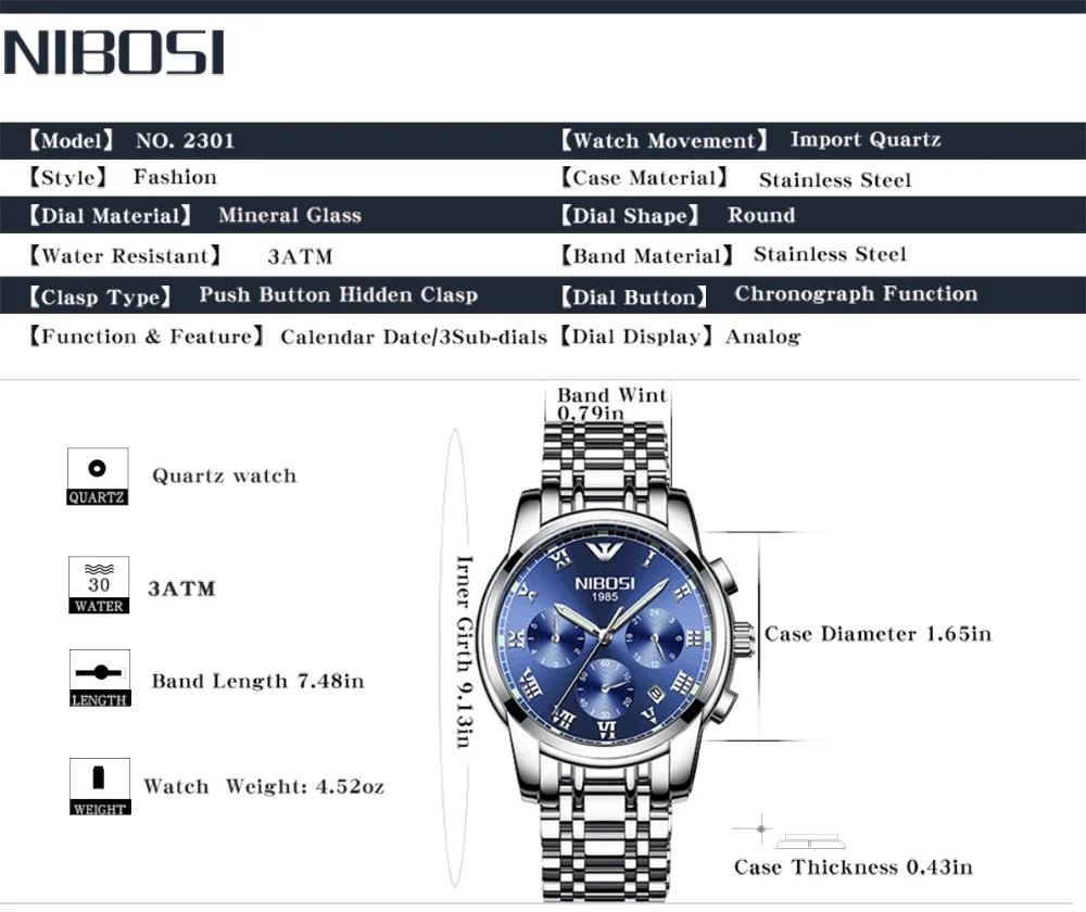 Skup Relogio Masculino NIBOSI luksusowa marka sport analogowe zegarek wyświetlacz data męska biznes kwarcowy zegarek zegarka mężczyzna zegarka zegar