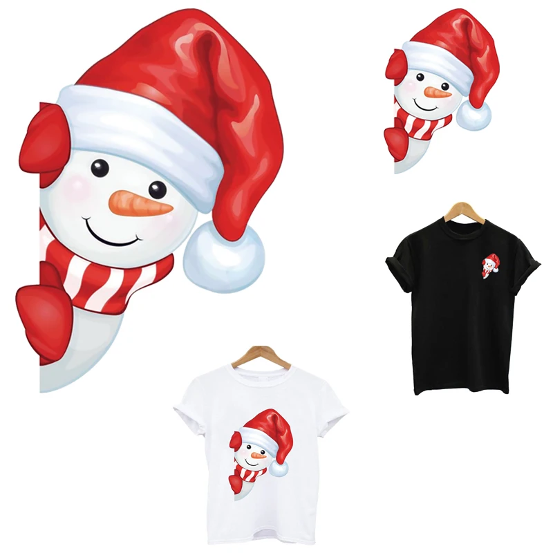 

Christmas snowman thermo stickers on clothes patches stripes iron on transfers for clothing flower applique application of one