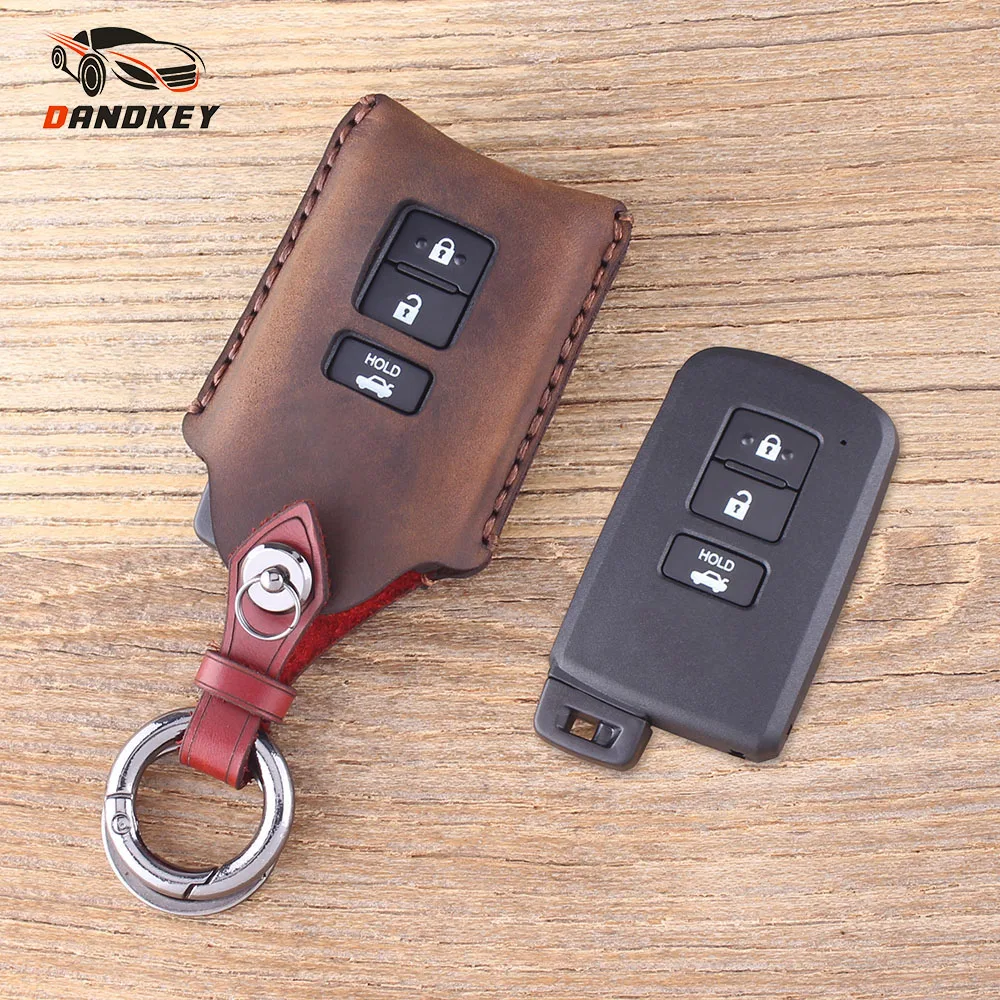 

DANDKEY 3 Buttons Genuine Leather Protector Key Case Fob For Toyota Camry Corolla Avalon Rav4 Land Cruiser New