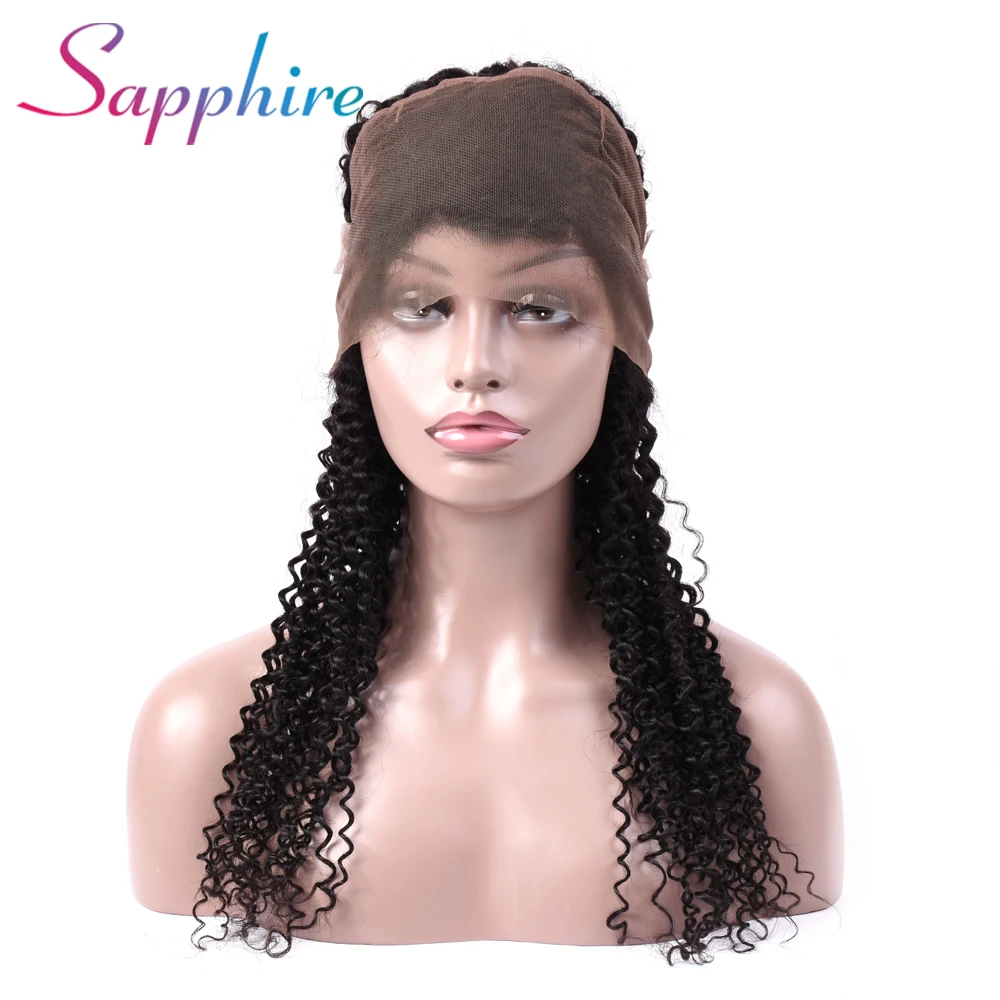 Sapphire Human Hair Peruvian Deep Wave 360 Lace Frontal Pre Plucked with Baby Hair Free Part 100% Non Remy Human Hair Natural