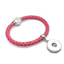 Со стразами сменный магнит 245 18 мм Кнопка из натуральной кожи браслет ювелирные изделия для женщин подарок 19,5 см