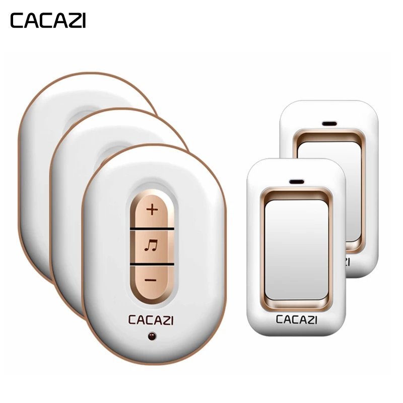 

CAZACI Self Powered Wireless Doorbell Waterproof No Batteries 2 Button 3 Receiver LED Light Home Cordless DoorBell 48 Chimes