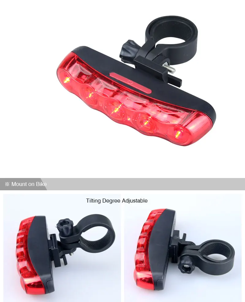 Excellent Deemount Bicycle LED Tail Light Visual Warning Safety Lamp Classic Cycle Rear Lantern Bike Riding 5 LEDs Red RGB Colors 4