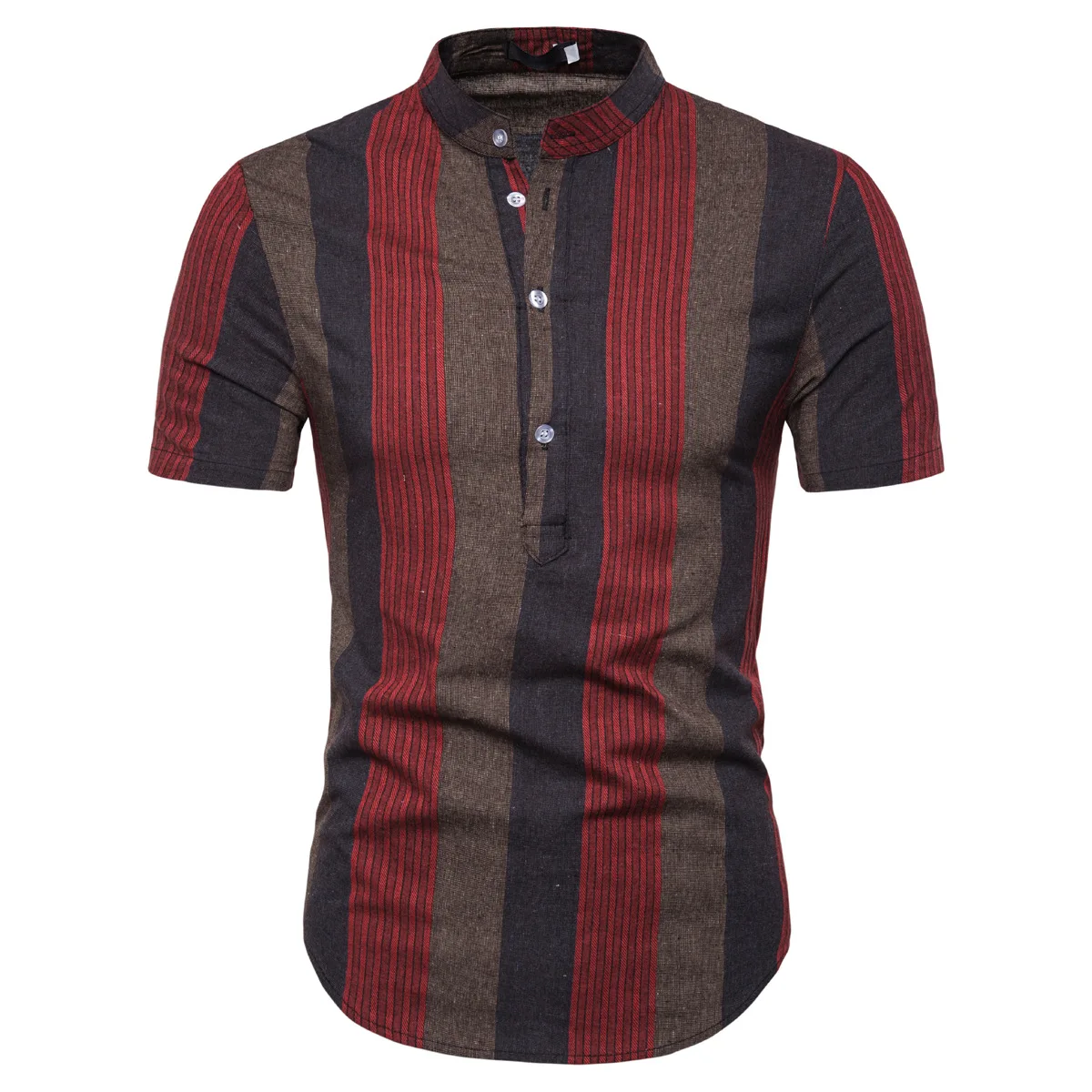 

2019 summer European yards short sleeve shirt fashion flat color stripe the man collar short sleeve shirts