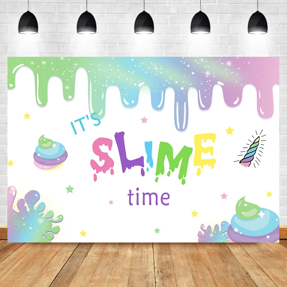 

NeoBack Unicorn Slime Party Backdrop Glitter Slime Birthday Photography Background Vinyl Slime Theme Party Backdrop Studio Props