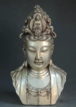 

Old Chinese Tibetan silver hand made Avalokitesvara GUANYIN statue