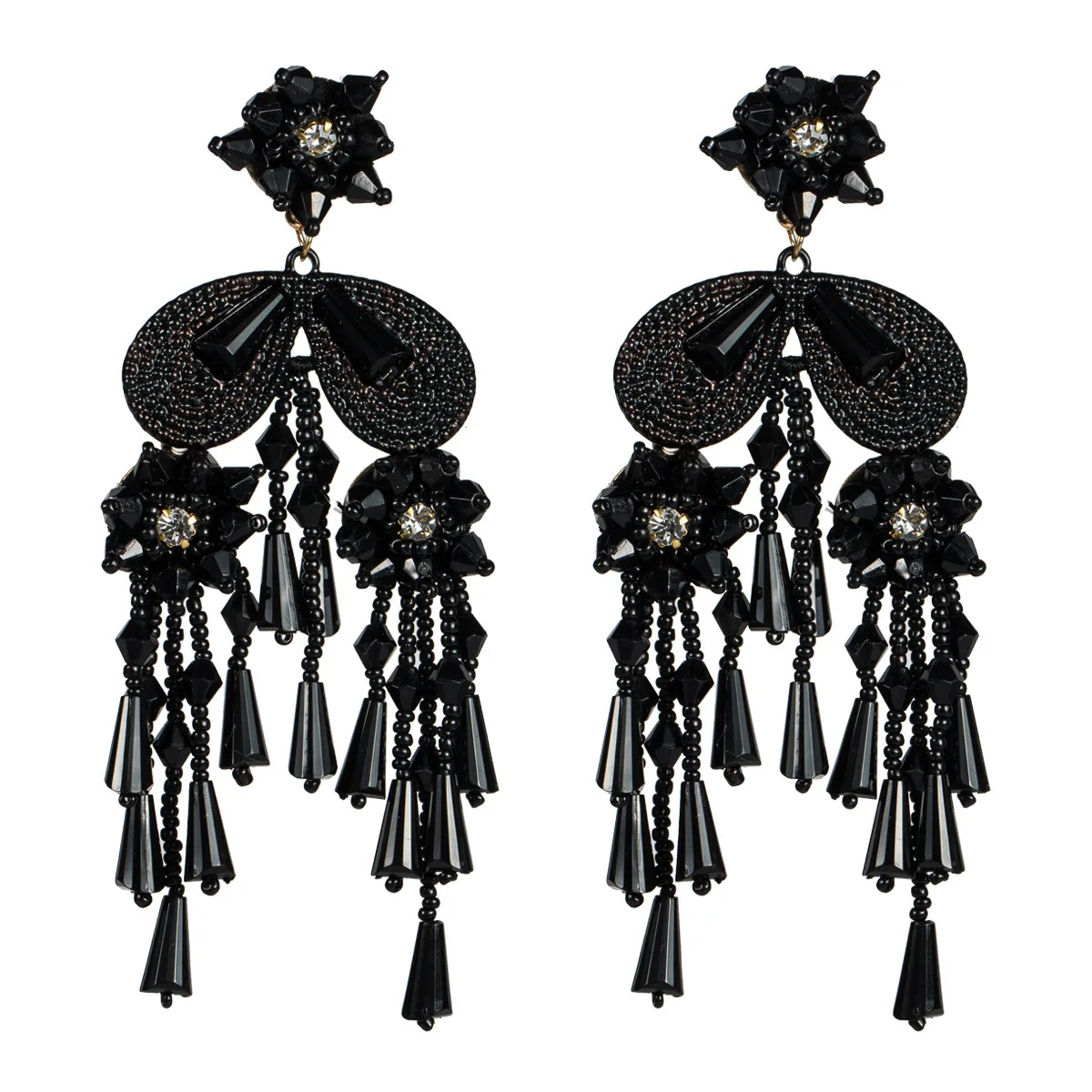 JOUVAL большие серьги с кисточками и кристаллами в стиле бохо для женщин, висячие серьги с бахромой и бусинами, этнические серьги-капли, массивные ювелирные изделия Brincos - Окраска металла: E2006-1