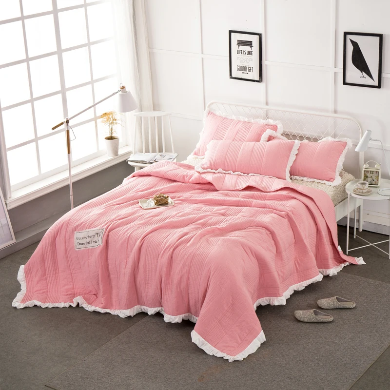 

2018 Red Brief Quilt Washed Polyester Border Stitching Summer Blanket Bedspread Set 3Pc 250x250cm Bed Covers