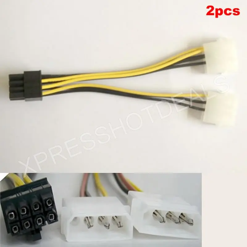 

2 шт., двойной переходник Molex LP4 4 pin to 8 pin PCI-E Express, кабель питания